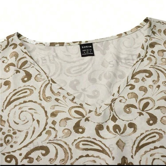 NWOT Shein Boho Khaki V-neck Flare Sleeve Dress, Large - Picture 4 of 8